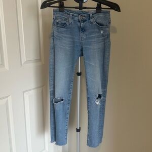 AG Adriano Goldschmied Light Blue Distressed Cropped Cigarette Jeans